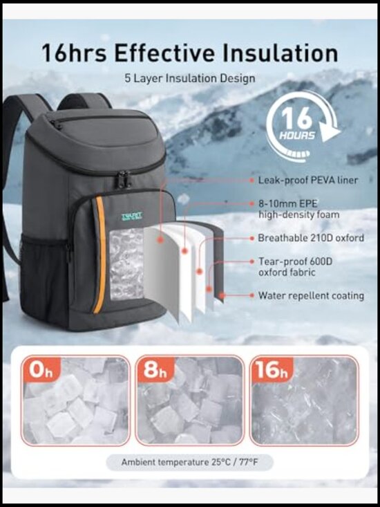 Insulated Cooler Backpack Leakproof Large Capacity 30 Can Sports Fan main image 5